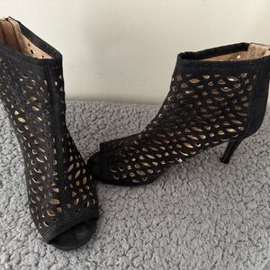 Black Peep-Toe Ankle Boots